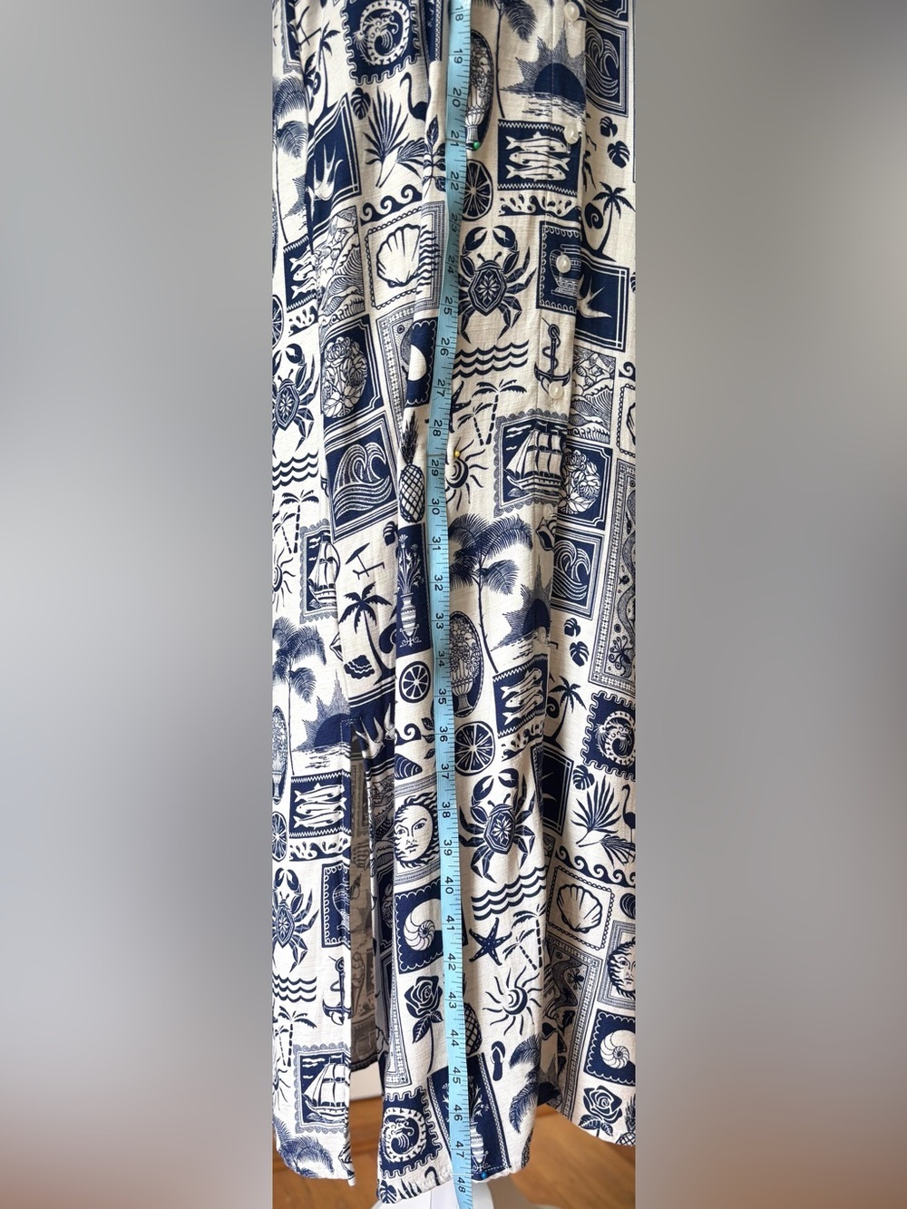 Jane + Delancey Coastal Postcard Shirt Dress Blue White Linen Blend Small - Picture 7 of 8